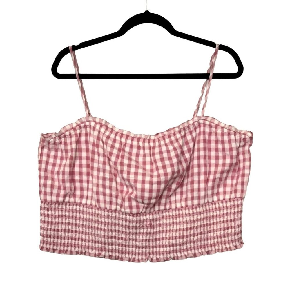 American Eagle Plus Size XXL Crop Top Gingham Smocked Pink White Lightweight - Picture 3 of 9